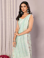 Thumbnail for Janasya Light Green Cotton Linen Floral Printed Saree