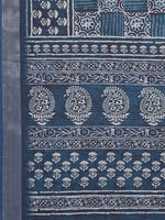 Thumbnail for Janasya Navy Blue Cotton Linen Block Print Printed Saree