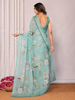 Thumbnail for Janasya Sage Green Cotton Linen Floral Printed Saree