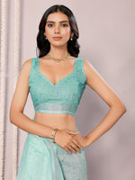 Thumbnail for Janasya Sea Green Cotton Linen Floral Printed Saree