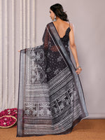 Thumbnail for Janasya Black Cotton Linen Polka Printed Saree