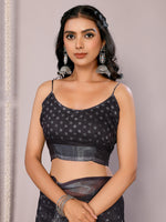 Thumbnail for Janasya Black Cotton Linen Polka Printed Saree