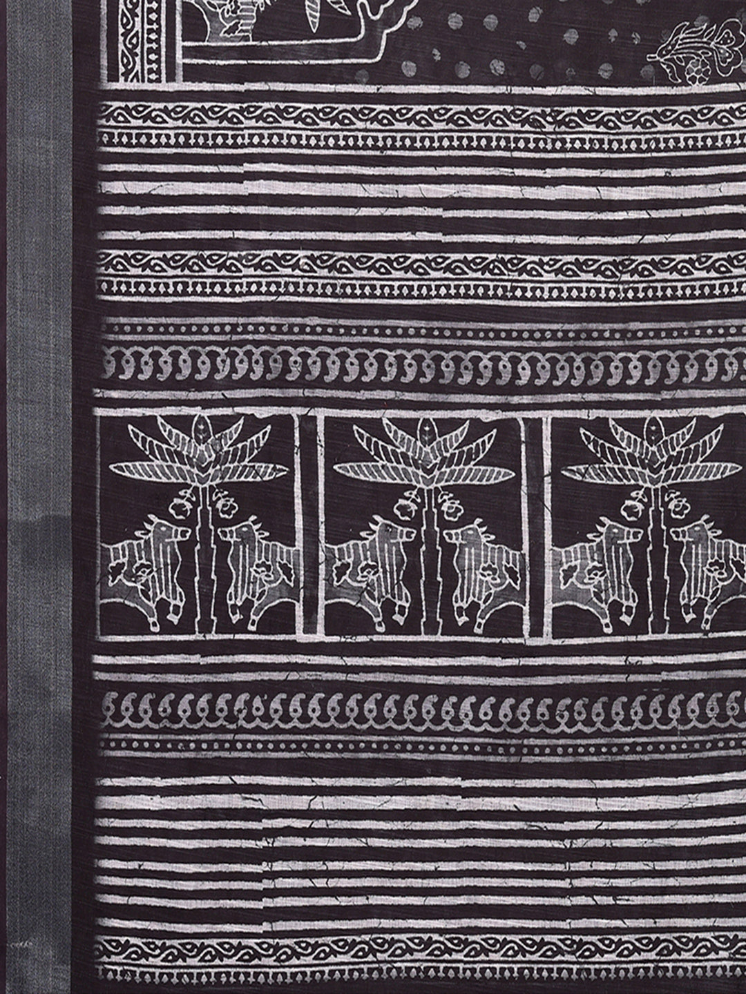 Janasya Black Cotton Linen Polka Printed Saree