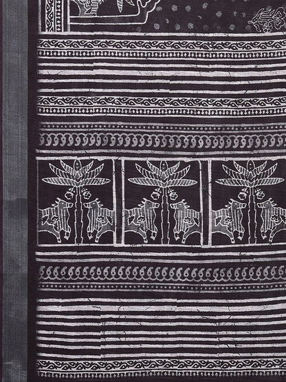 Janasya Black Cotton Linen Polka Printed Saree - Distacart
