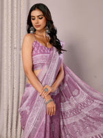 Thumbnail for Janasya Mauve Cotton Linen Block Print Printed Saree