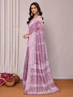 Thumbnail for Janasya Mauve Cotton Linen Block Print Printed Saree
