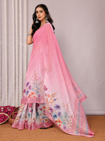 Thumbnail for Janasya Pink Cotton Linen Floral Printed Saree