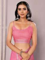 Thumbnail for Janasya Pink Cotton Linen Floral Printed Saree