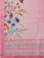 Thumbnail for Janasya Pink Cotton Linen Floral Printed Saree