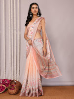 Thumbnail for Janasya Peach Cotton Linen Floral Printed Saree