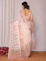 Thumbnail for Janasya Peach Cotton Linen Floral Printed Saree