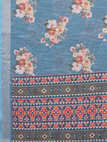 Thumbnail for Janasya Blue Cotton Linen Floral Printed Saree