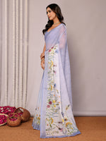 Thumbnail for Janasya Lavender Cotton Linen Floral Printed Saree