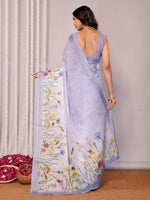 Thumbnail for Janasya Lavender Cotton Linen Floral Printed Saree
