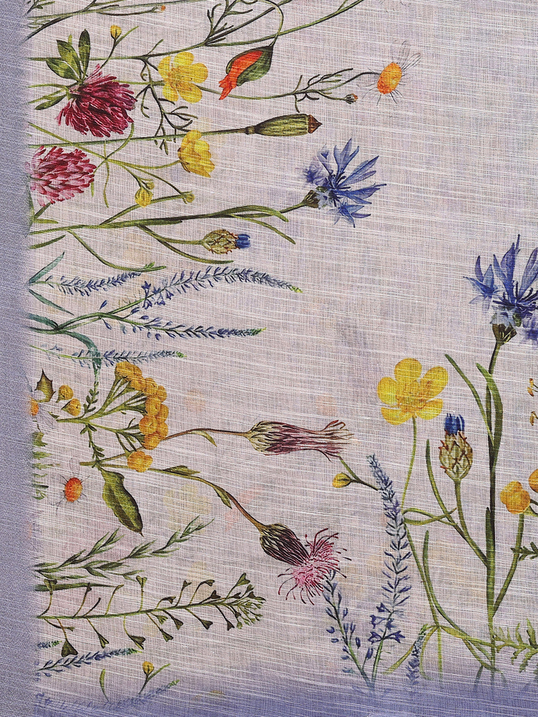 Janasya Lavender Cotton Linen Floral Printed Saree