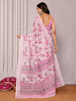 Thumbnail for Janasya Pink Cotton Linen Floral Printed Saree