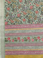 Thumbnail for Janasya Sage Green Cotton Linen Floral Printed Saree