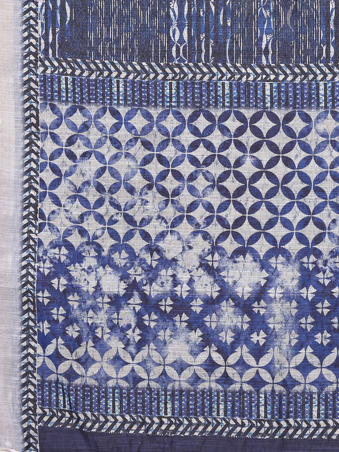 Janasya Navy Blue Cotton Linen Block Print Printed Saree