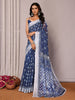 Janasya Navy Blue Cotton Linen Block Print Printed Saree - Distacart