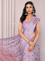 Thumbnail for Janasya Lavender Cotton Linen Floral Printed Saree