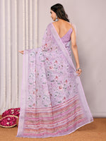 Thumbnail for Janasya Lavender Cotton Linen Floral Printed Saree