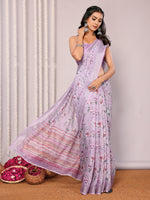 Thumbnail for Janasya Lavender Cotton Linen Floral Printed Saree