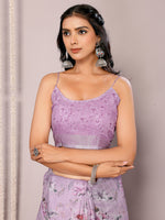 Thumbnail for Janasya Lavender Cotton Linen Floral Printed Saree