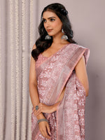 Thumbnail for Janasya Mauve Cotton Linen Block Print Printed Saree