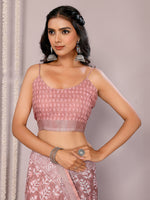 Thumbnail for Janasya Mauve Cotton Linen Block Print Printed Saree