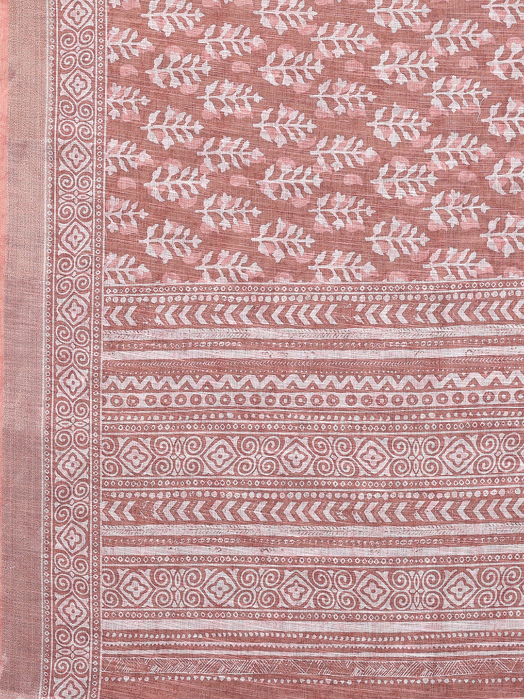 Janasya Mauve Cotton Linen Block Print Printed Saree
