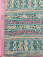 Thumbnail for Janasya Green Cotton Linen Chevron Printed Saree