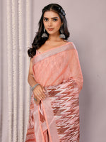 Thumbnail for Janasya Peach Cotton Linen Ikkat Printed Saree