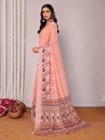 Thumbnail for Janasya Peach Cotton Linen Ikkat Printed Saree