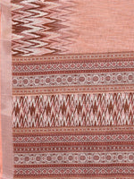 Thumbnail for Janasya Peach Cotton Linen Ikkat Printed Saree