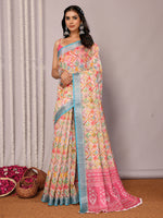 Thumbnail for Janasya Multicolor Cotton Linen Floral Printed Saree