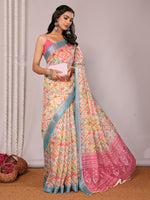 Thumbnail for Janasya Multicolor Cotton Linen Floral Printed Saree