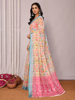 Thumbnail for Janasya Multicolor Cotton Linen Floral Printed Saree