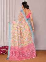 Thumbnail for Janasya Multicolor Cotton Linen Floral Printed Saree
