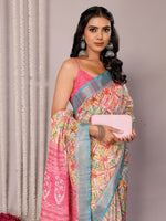 Thumbnail for Janasya Multicolor Cotton Linen Floral Printed Saree