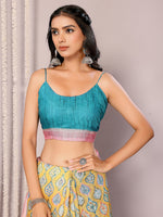 Thumbnail for Janasya Yellow Cotton Linen Ethnic Motifs Printed Saree