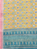 Thumbnail for Janasya Yellow Cotton Linen Ethnic Motifs Printed Saree