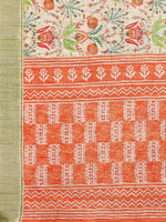 Thumbnail for Janasya Light Green Cotton Linen Floral Printed Saree