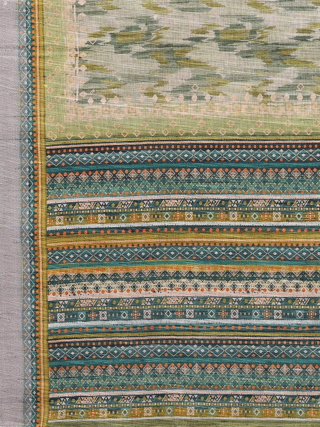 Janasya Sage Green Cotton Linen Abstract Printed Saree