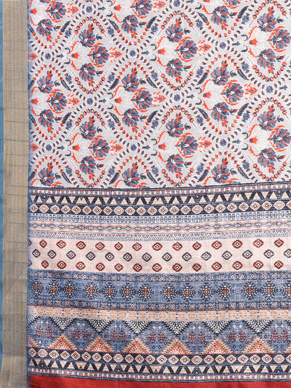 Janasya Light Blue Chanderi Silk Ethnic Print Printed Saree - Distacart