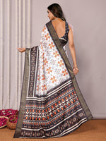 Thumbnail for Janasya White & Black Chanderi Silk Ikkat Printed Saree