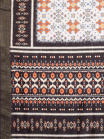 Thumbnail for Janasya White & Black Chanderi Silk Ikkat Printed Saree
