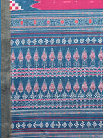 Thumbnail for Janasya Pink & Blue Chanderi Silk Geometric Printed Saree