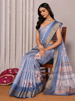 Thumbnail for Janasya Blue Chanderi Silk Floral Printed Saree
