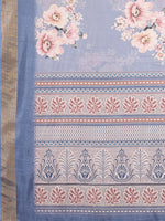 Thumbnail for Janasya Blue Chanderi Silk Floral Printed Saree