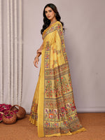 Thumbnail for Janasya Yellow Chanderi Silk Kalamkari Printed Saree